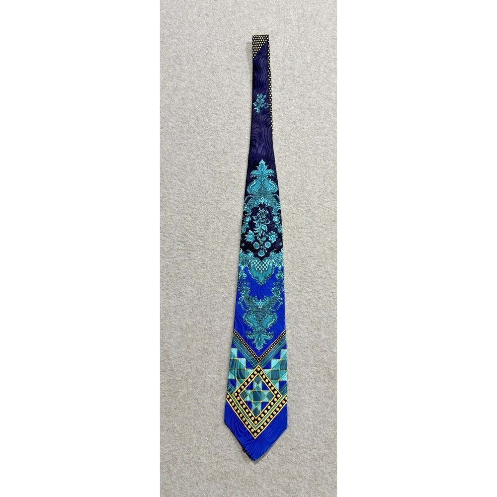 VTG GIANNI VERSACE '90s BAROQUE TIE ART NOUVEAU ITALY Blue, Green and Gold